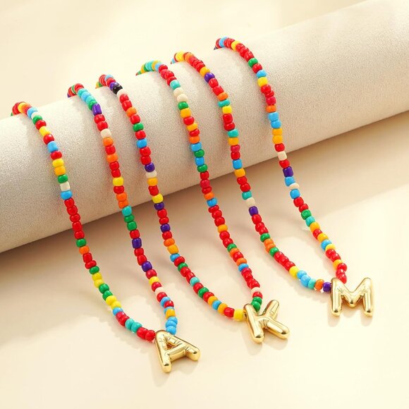 Charming Handmade Initial Necklace with Colorful Beads - Unique Women's Jewelry - Picture 5 of 7